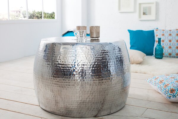Moderní designový konferenční stolek Hammerblow-Optik 60cm stříbrný