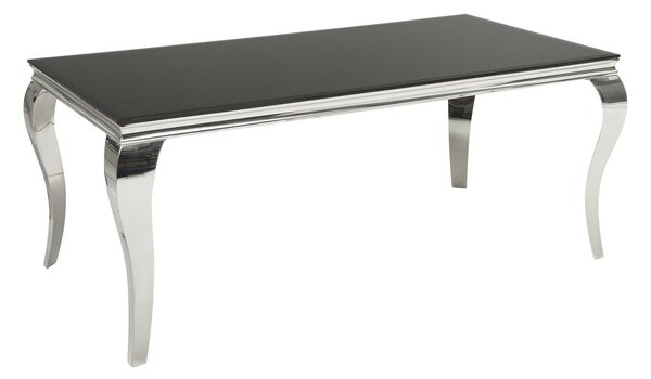 Glamour obdélníkový stříbrný jídelní stůl Modern Barock s černou opálovou skleněnou deskou 180 cm