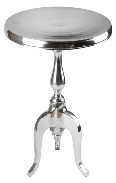 Stylový barokní glamour kulatý stříbrný příruční stolek Modern Barock z chromu se třemi kabriolovými nožičkami 55 cm