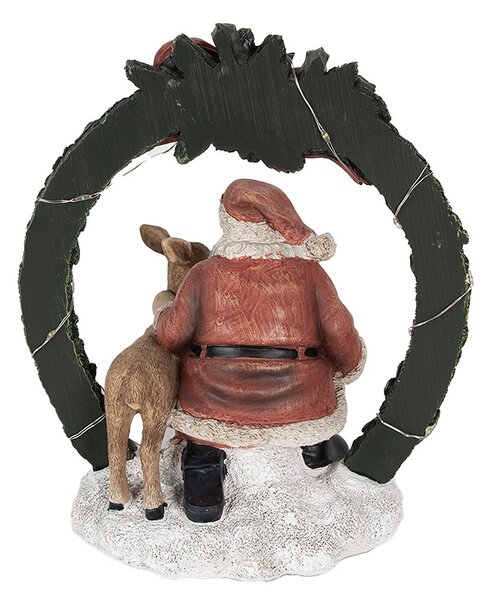 Vánoční dekorace Santa se srnečkou v zeleném věnci s Led - 19*12*23 cm - Clayre & Eef