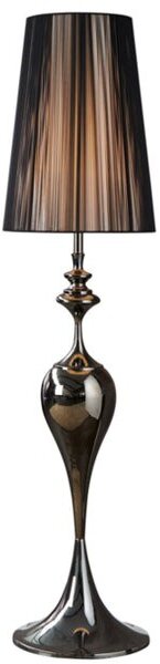 Luxusní glamour jedinečná stojací lampa Lucie Schwarz z kovu s lesklým černým povrchem a kulatým nylonovým stínítkem 160 cm