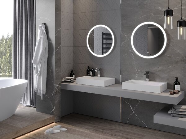 Mexen Oro, kulaté LED podsvícené koupelnové zrcadlo 60 cm, 6000K, topná podložka proti zamlžování, 9824-060-060-611-00
