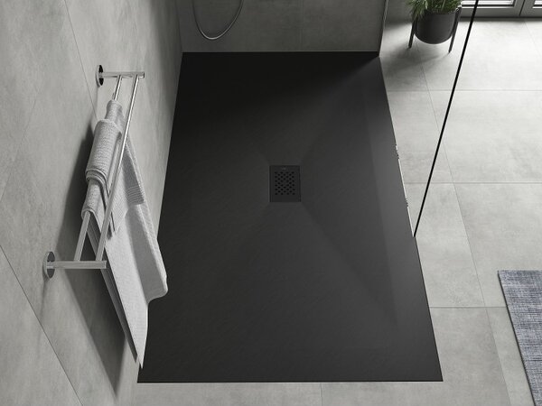 Mexen Hugo, obdélníková sprchová vanička SMC 200 x 100 cm, černá, černá krytka, 42701020-B