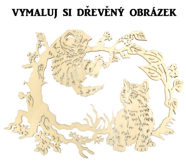 AMADEA Dřevěný obrázek k vymalování koťátka 17 cm