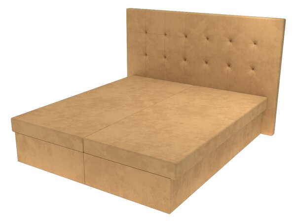 Manželská postel Sofie s čelem s vtahy a úložným prostorem - Béžová, 160 x 200 cm, Bez navýšení, Molitanová 12 cm