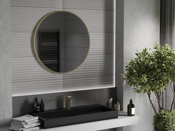 Mexen Loft, kulaté koupelnové zrcadlo 80 cm, barva rámu zlatá lesklá, 9850-080-080-000-50