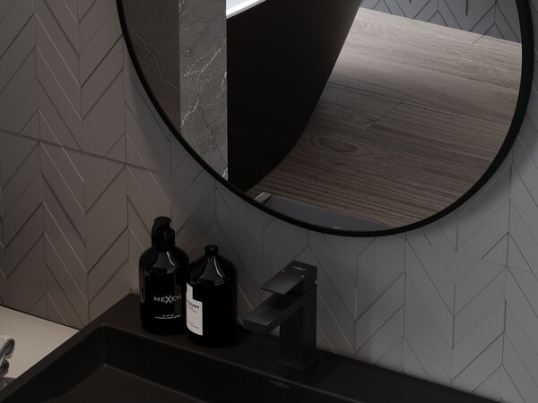 Mexen Loft, kulaté koupelnové zrcadlo 90 cm, barva rámu černá matná, 9850-090-090-000-70