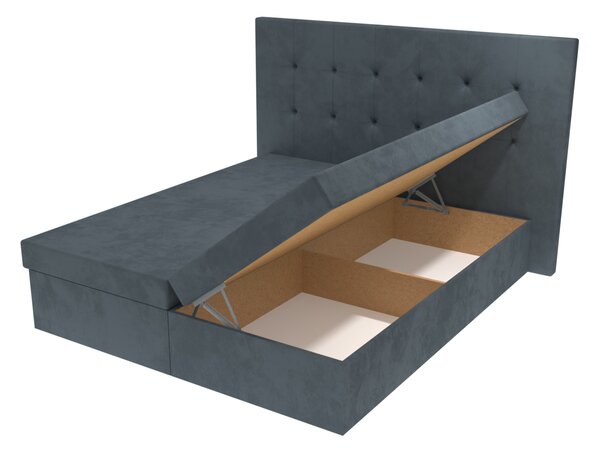 Manželská postel Sofie s čelem s vtahy a úložným prostorem - Šedá, 180 x 200 cm, Bez navýšení, Molitanová 12 cm
