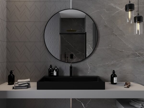 Mexen Loft, kulaté koupelnové zrcadlo 90 cm, barva rámu černá matná, 9850-090-090-000-70