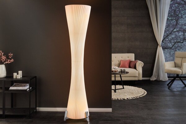 Moderní bílá kulatá vysoká lampa Helix se zatočením a stříbrnou kovovou podstavou 180 cm
