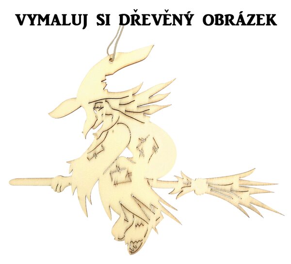 AMADEA Dřevěný obrázek k vymalování čarodějnice 13 cm