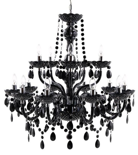 Designový zámecký lustr Karat v černé lesklé barvě s patnácti rameny s dekorativními krystaly 80 cm