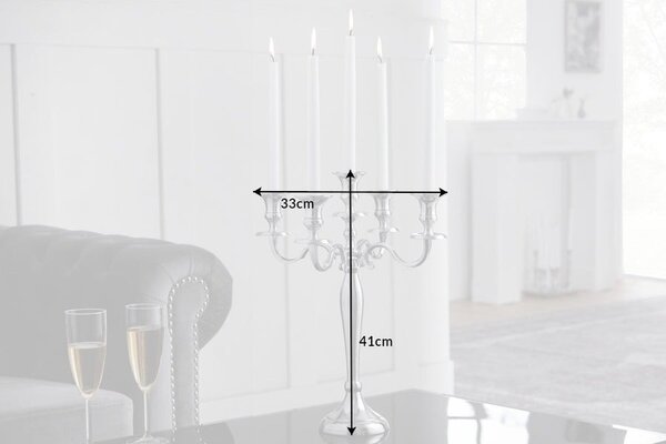 Stylový zámecký stříbrný svícen Modern Barock s pěti držáky na svíčky s lesklým povrchem 40 cm