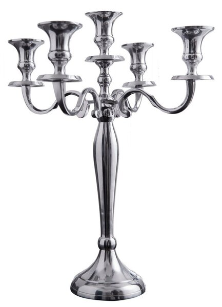 Stylový zámecký stříbrný svícen Modern Barock s pěti držáky na svíčky s lesklým povrchem 40 cm