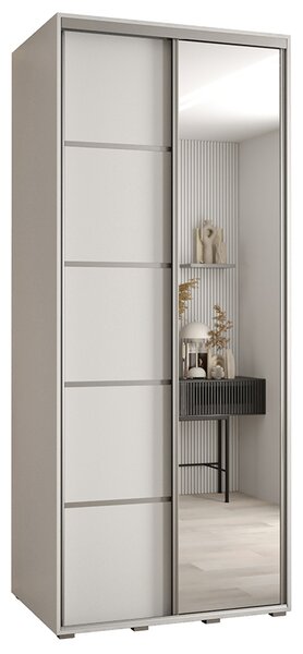 Šatní skříň DAVOS 5 posuvné dvěře a zrcadlo, 100×235×45, Bílá / stříbrné pojezdy