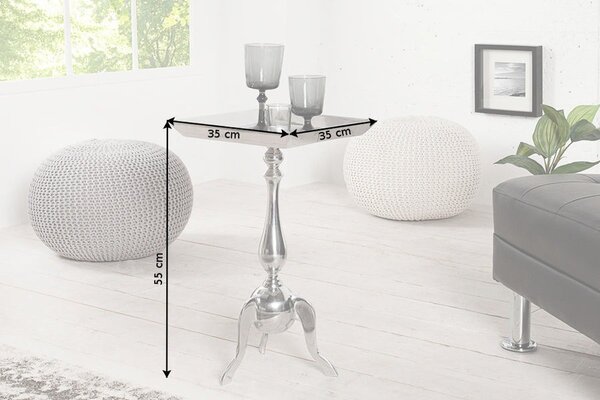 Designový glamour čtvercový příruční stolek Jardin s elegantní tvarovanou nohou v lesklém chromovém provedení 55 cm