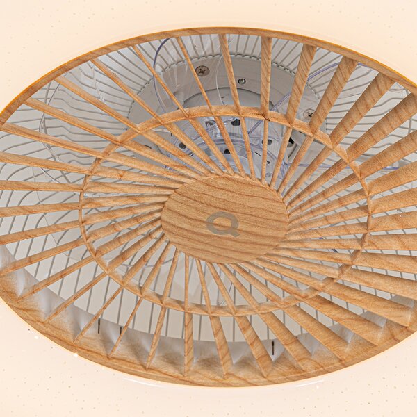 Stropní ventilátor s dřevěným potiskem a hvězdným efektem 60 cm vč. LED stmívatelný s dálkovým ovládáním - Climo
