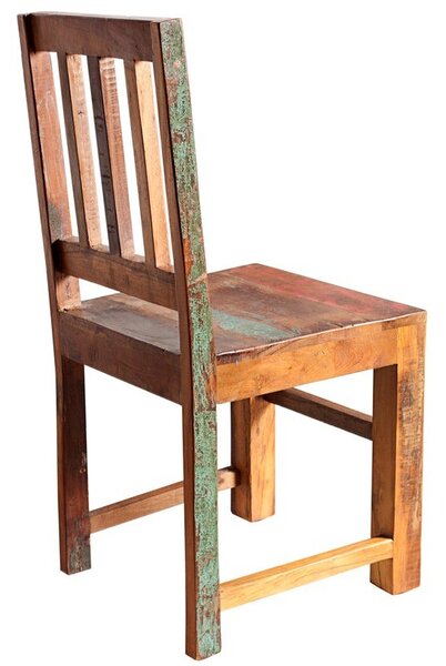 Stylová etno masivní hnědá jídelní židle Jakarta s barevnou patinou a hranatým opěradlem 95 cm