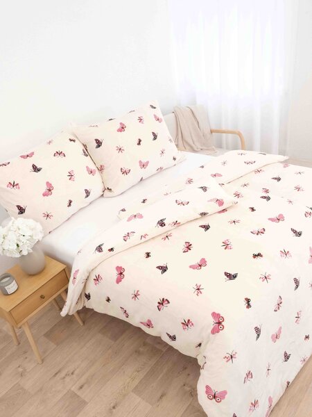 MK Lůžkoviny Mikroplyšové povlečení Exclusive - Motýlci béžové