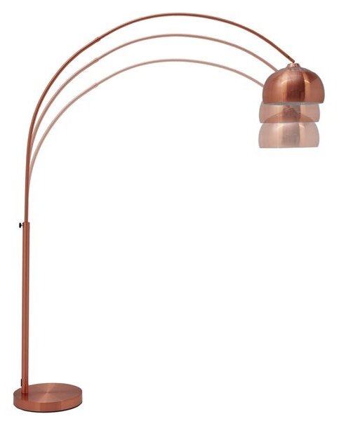 Designová moderní měděná stojící polohovatelná lampa Big Bow z kovu s kulatým stínítkem s perforací se zaoblenou nohou 210 cm
