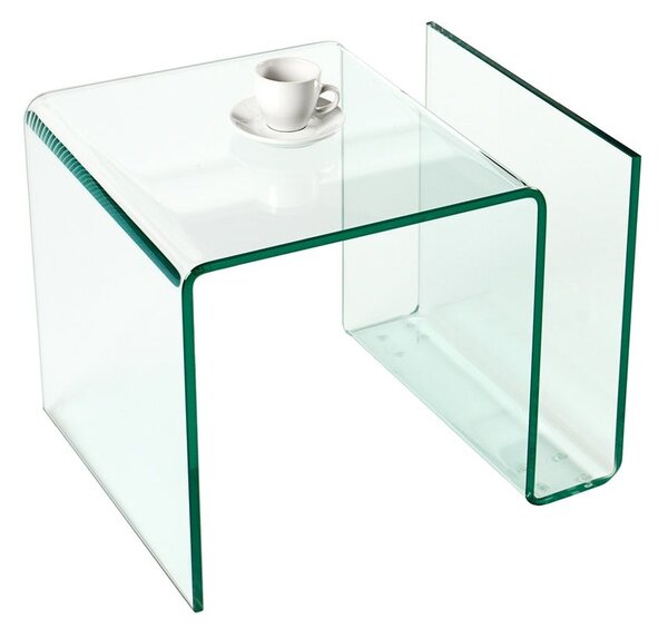 Designový moderní skleněný čtvercový konferenční stolek Ghost s přihrádkou s oblými hranami 50 cm