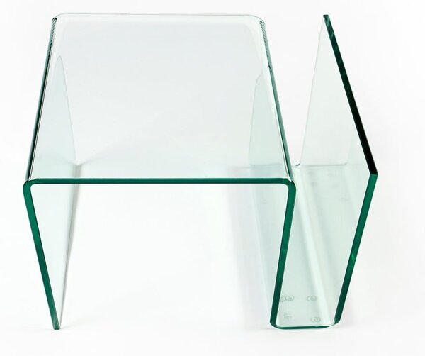 Designový moderní skleněný čtvercový konferenční stolek Ghost s přihrádkou s oblými hranami 50 cm