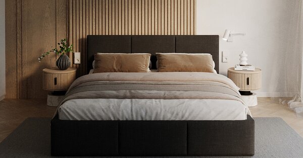 Čalouněná postel FRESIA 90x200cm Černá Ottawa s úložným prostorem kovový rošt