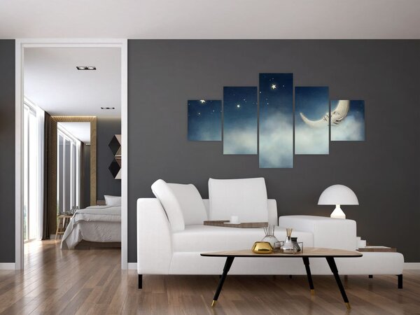 Obraz - Měsíc s hvězdami (125x70 cm)