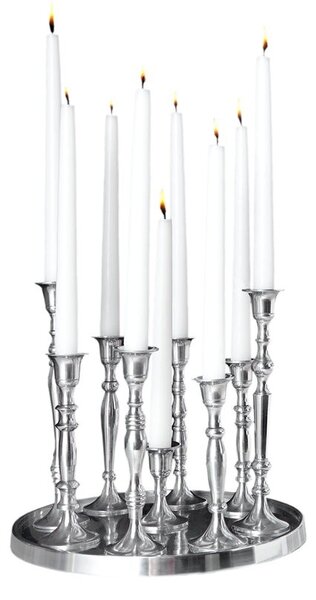 Stylový glamour stříbrný svícen Modern Barock z kovu s devíti držáky na svíčky a kulatou podstavou 30 cm