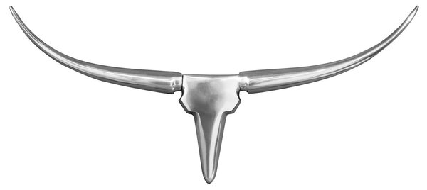 Glamour závěsná nástěnná dekorace Bull ve stříbrné barvě ve tvaru lebky býka s chromovým povrchem 75 cm