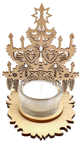 AMADEA Dřevěný svícen vánoční stromek, 11 cm