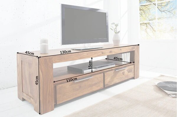 Stylový masivní TV stolek Makassar natur 135cm