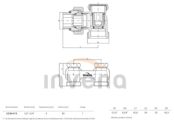 Invena Prov, úhlový ventil pro radiátor 1/2x1/2"", INV-CZ-80-K15-L