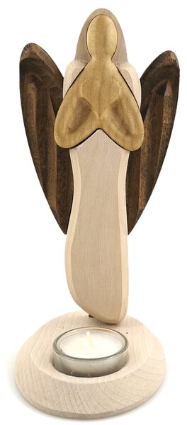 AMADEA Dřevěný svícen anděl se srdcem, barevný, masivní dřevo, výška 25 cm