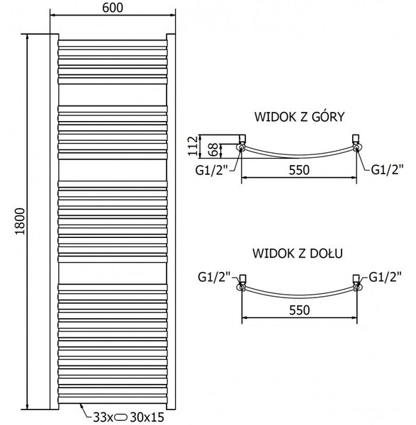 Mexen Helios, elektrické topné těleso 1800 x 600 mm, 900 W, zlatá lesklá, W103-1800-600-2900-50