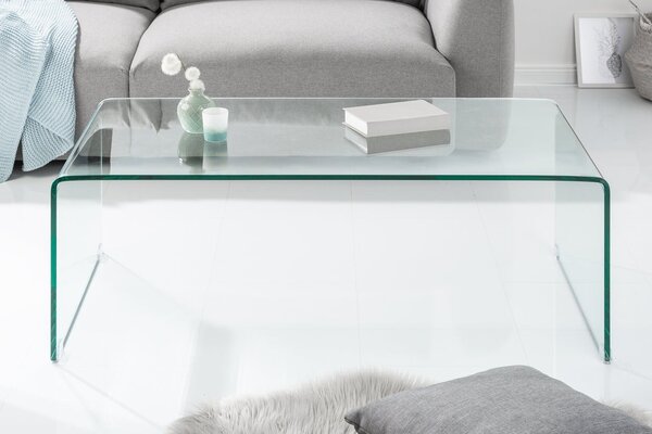 Designový obdélníkový skleněný průhledný konferenční stolek Ghost s oblými rohy 110 cm