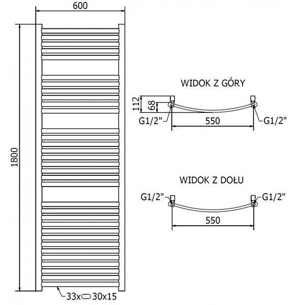 Mexen Helios, elektrické topné těleso 1800 x 600 mm, 900 W, zlatá lesklá, W103-1800-600-2900-50