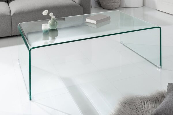 Designový obdélníkový skleněný průhledný konferenční stolek Ghost s oblými rohy 110 cm