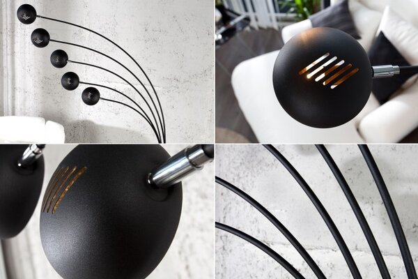 Designová jedinečná stojací lampa Five Lights černo-zlatá