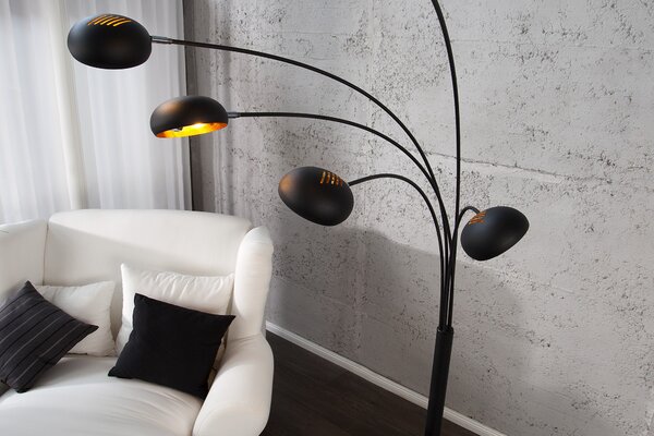 Designová jedinečná stojací lampa Five Lights černo-zlatá