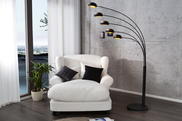 Designová jedinečná stojací lampa Five Lights černo-zlatá