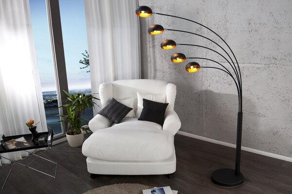 Designová jedinečná stojací lampa Five Lights černo-zlatá