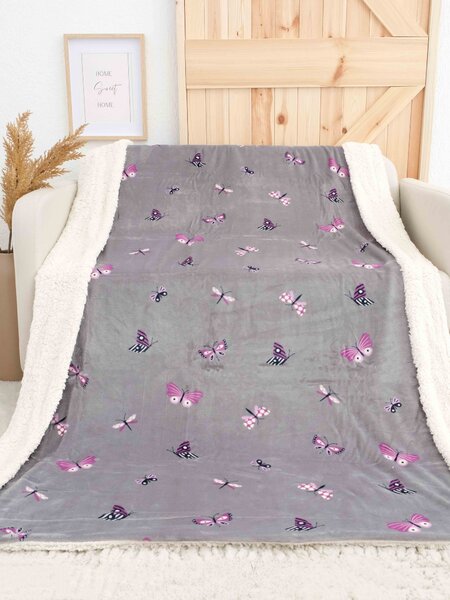 MK Lůžkoviny Beránková deka mikroplyš Exclusive 150 × 200 cm – Motýlci šedé