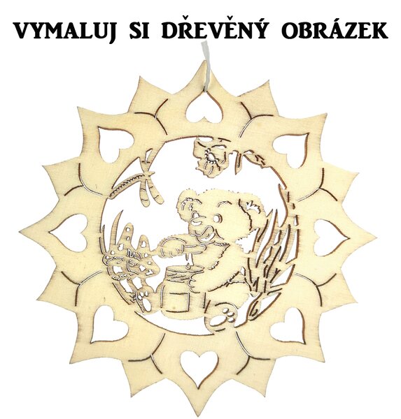 AMADEA Dřevěný obrázek k vymalování slunečnice s medvídkem 10 cm