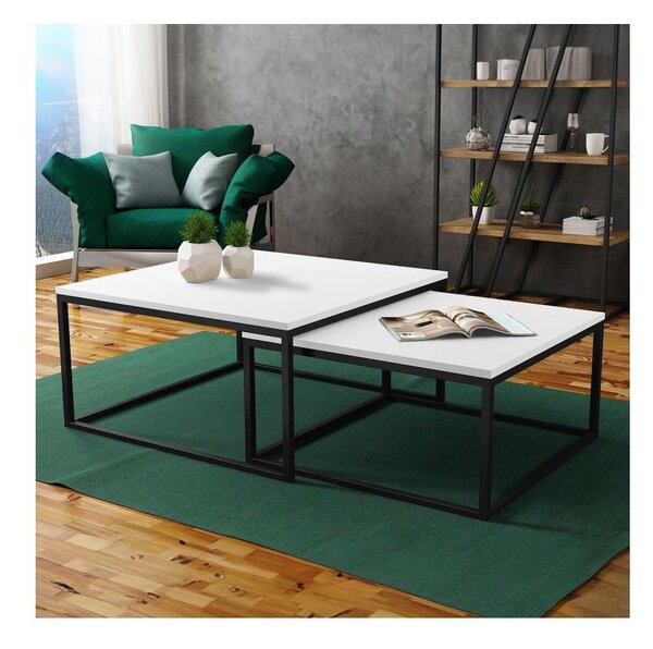 SADA 2x Konferenční stolek DUAL 76x76/66x66 cm černá/bílá