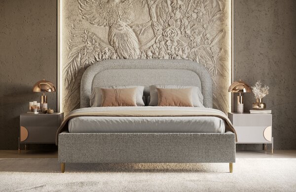 Maison de Rêve Krémová bouclé dvoulůžková postel MIJA 140 x 200 cm s úložným prostorem
