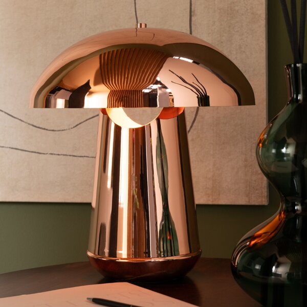 Měděná kovová stolní lampa J-line Mushroom