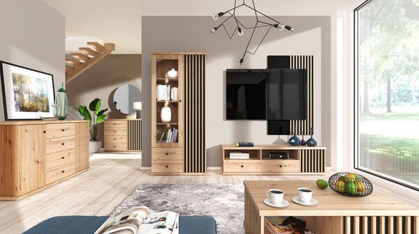 Moderní nábytek do obývacího pokoje Sigeren I, Osvětlení: bez osvětlení, Barva: dub artisan / dub artisan + černá 5903211103469