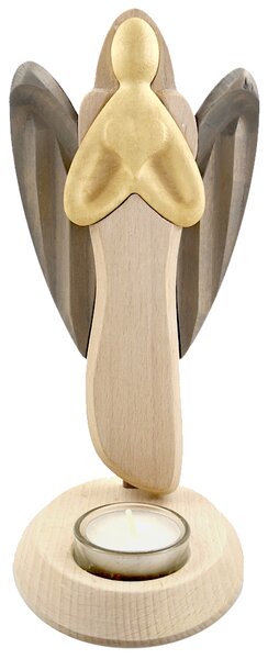 AMADEA Dřevěný svícen anděl se srdcem, barevný, výška 25 cm