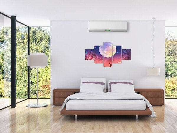 Obraz - Žena a pes při úplňku (125x70 cm)